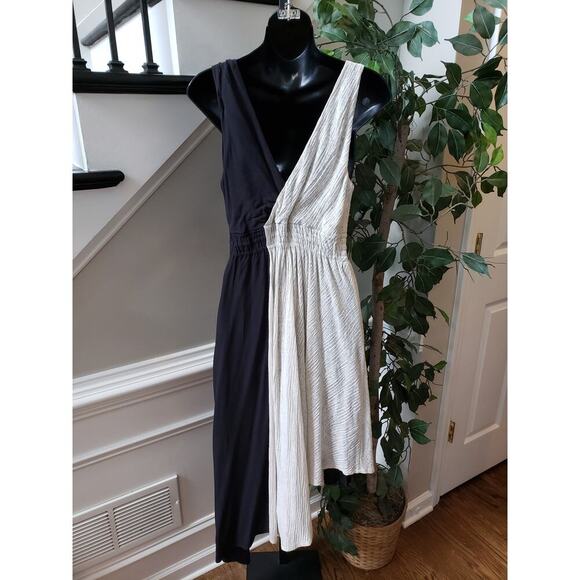 Anthropologie Maeve Black Noir Dress XS White Black Polyester Asymmetrical Hem - Picture 4 of 13